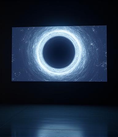 Digital art display featuring cosmic animations
